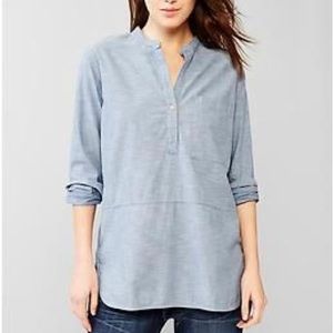 GAP Women's NWT Long Sleeve Mock Neck Chambray & White Micro Dot Tunic - Size M